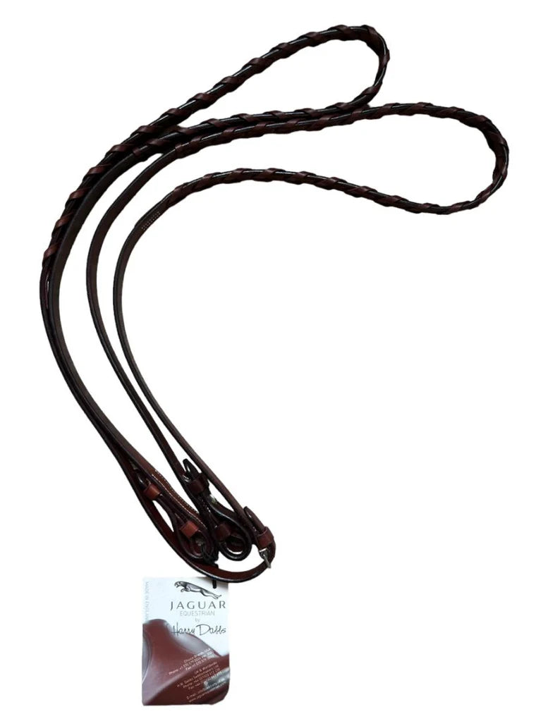 Jaguar Equestrian by Harry Dabbs Flat Laced Leather Reins- Brown