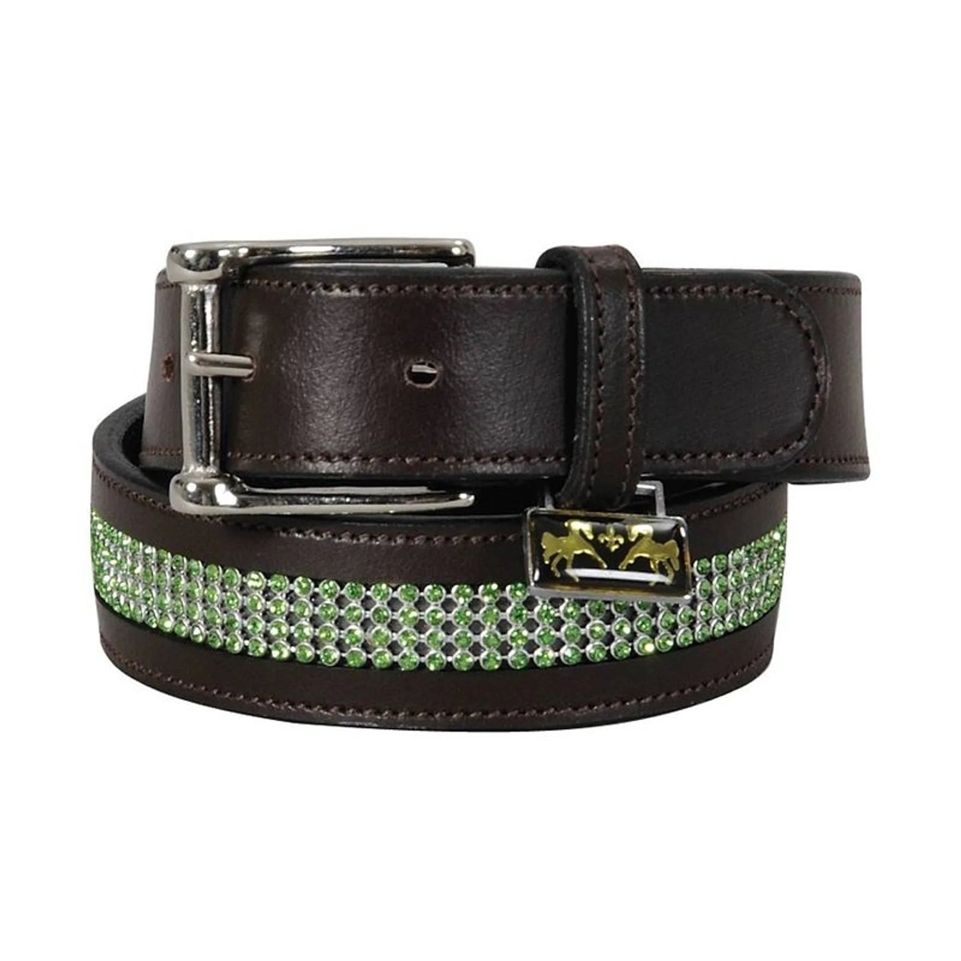 Equine Couture Ladies Bling Leather Belt- Havana with Jade Stones
